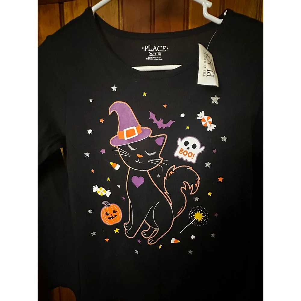 The Children's Place XL Black Cat Halloween Graphic Long Sleeve Shirt‎ XL